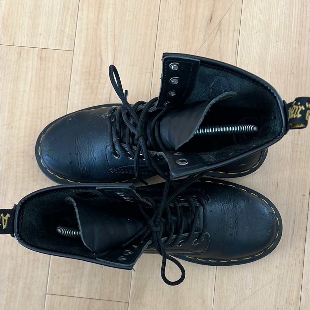 Dr. Martens Black and Yellow Combat Boots with Chunky Sole - Picture 10 of 16